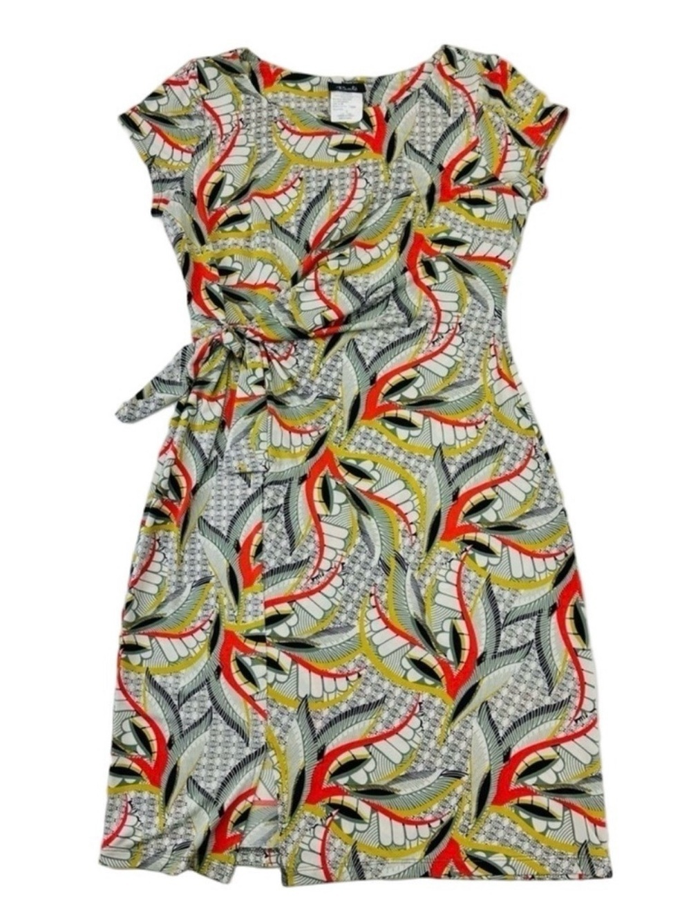 Bali short sleeve side tie ruched print stretchy dress Size 6 Abstract Everyday